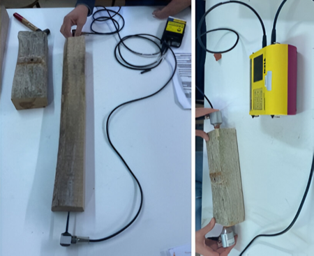 Ensayo de velocidad de ondas sónicas con MST (izda.) y con TICO (dcha.).
